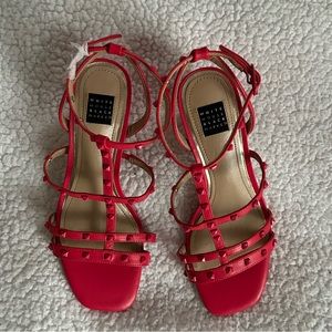 NEW White House Black Market Pink Strappy Studded Mid-Heel Sandal